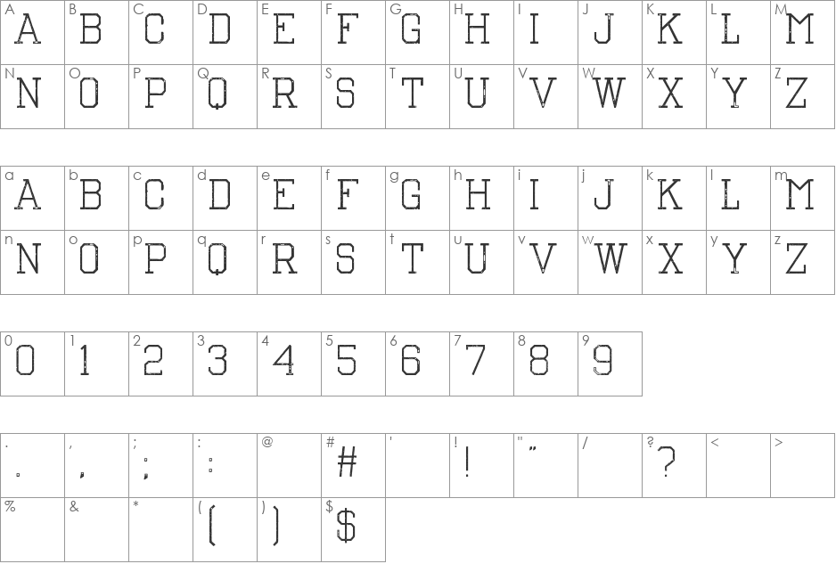 The Nest font character map preview
