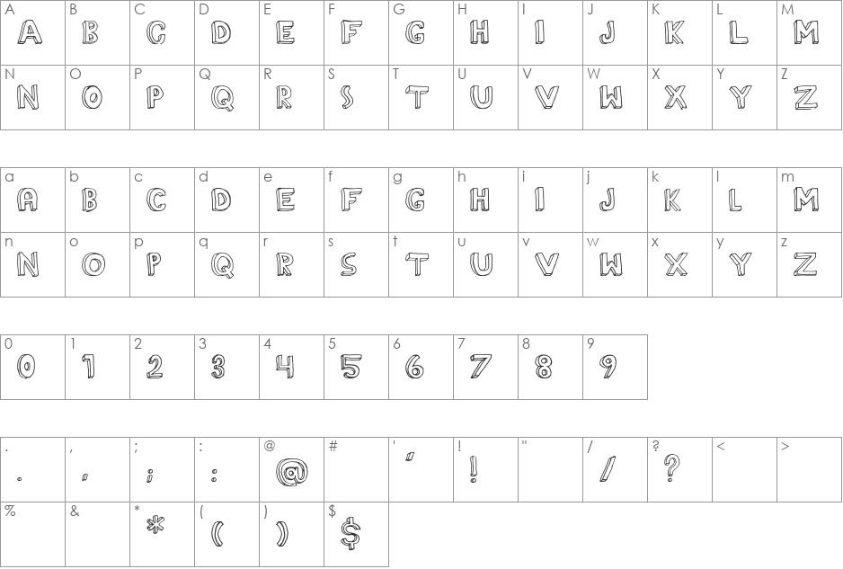 The Rainmaker font character map preview