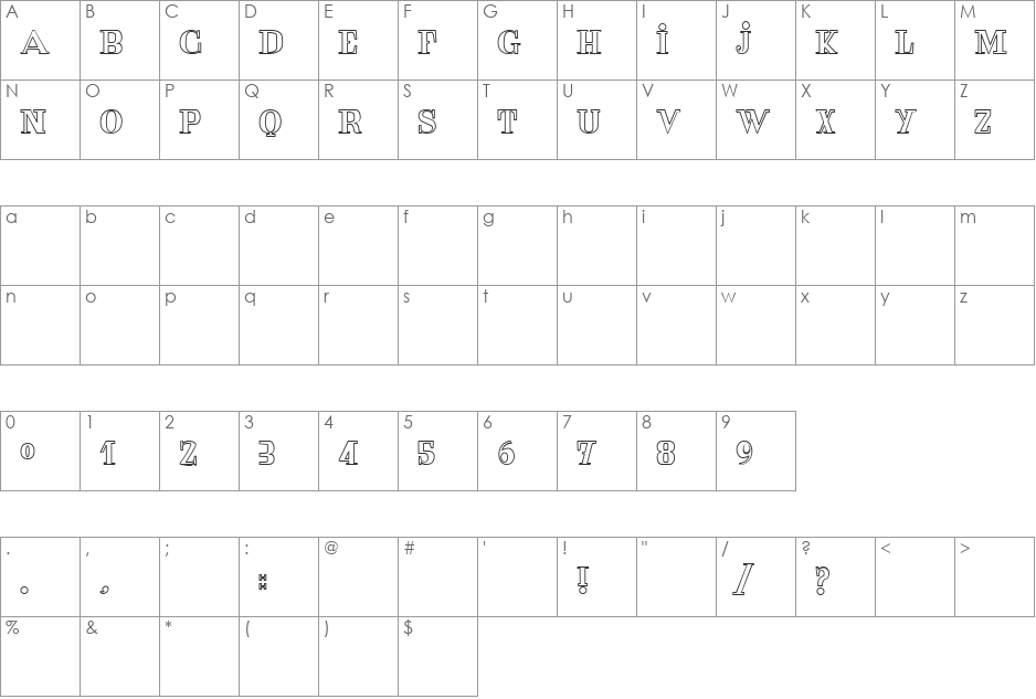 THE RED HORSE font character map preview