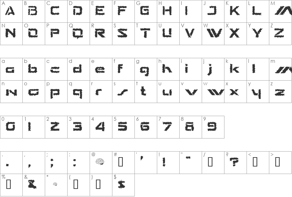 The Shakes font character map preview