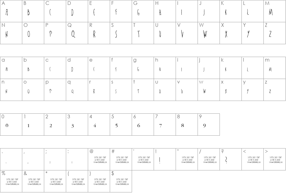 The Sixth Sense font character map preview