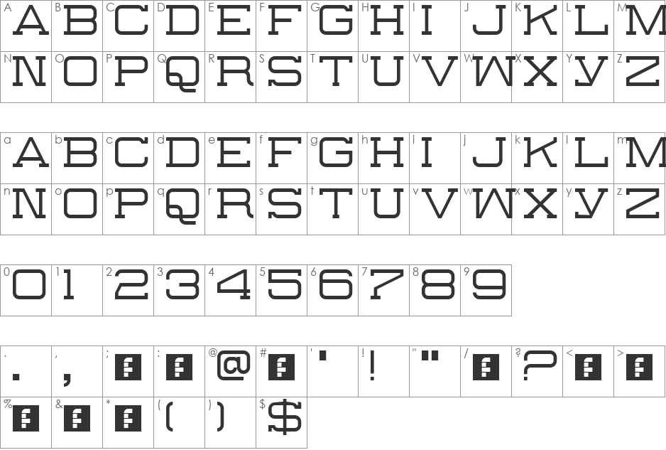 The Slabbers font character map preview