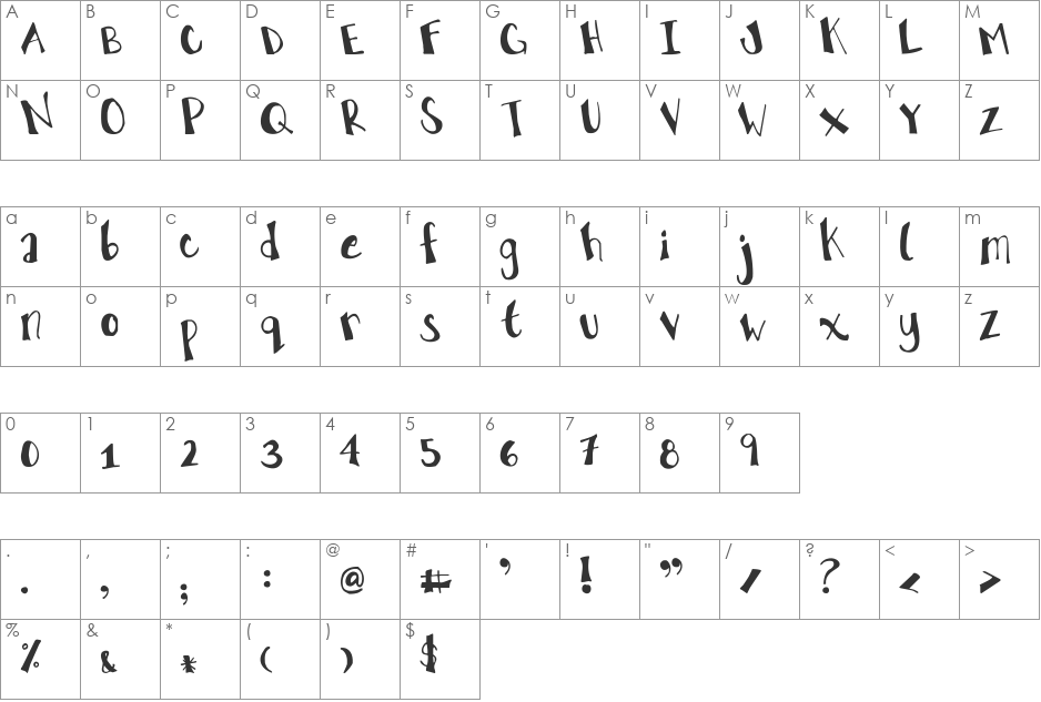 The Truth of a Thousand Lies font character map preview