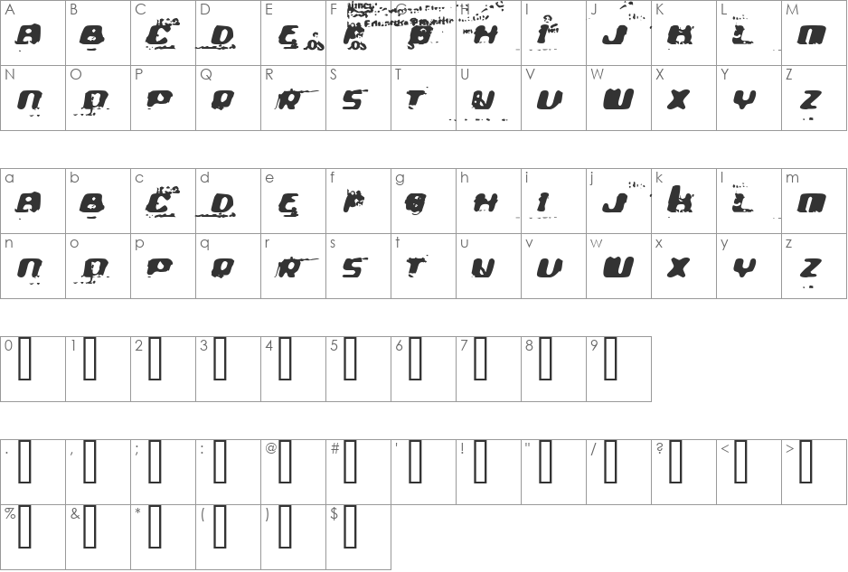 The Ultra font character map preview