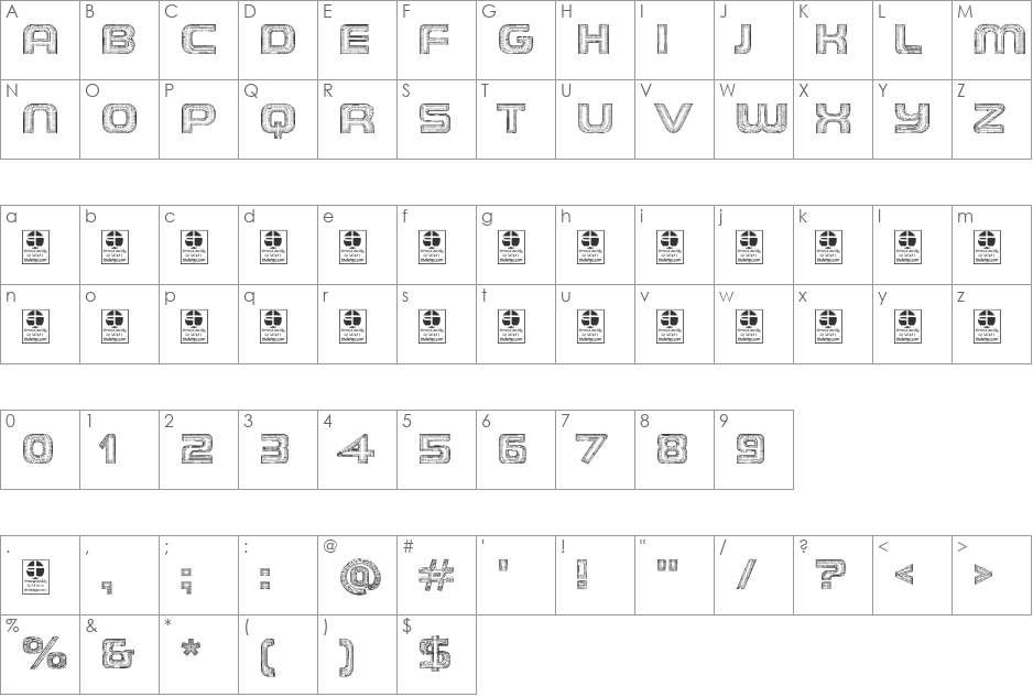 THE WIREFRAME Demo font character map preview