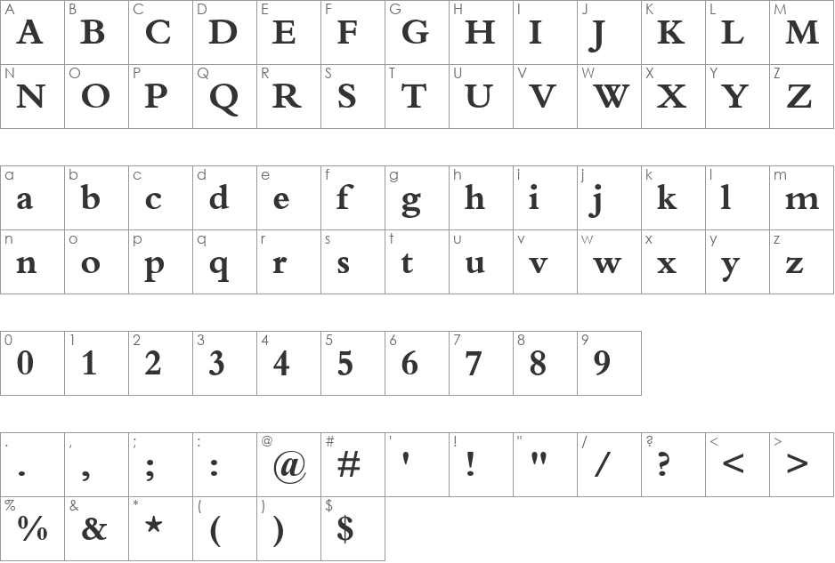 Bemsario font character map preview