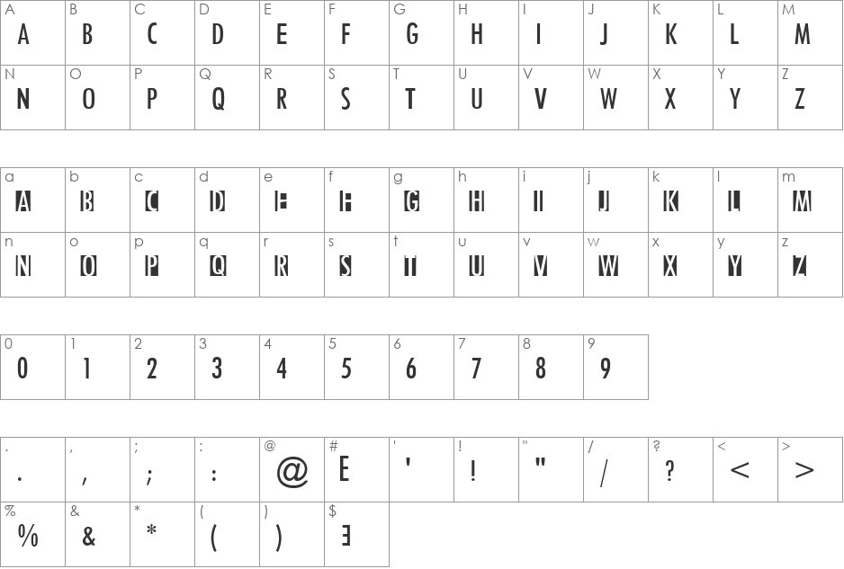 the#V$NT font character map preview