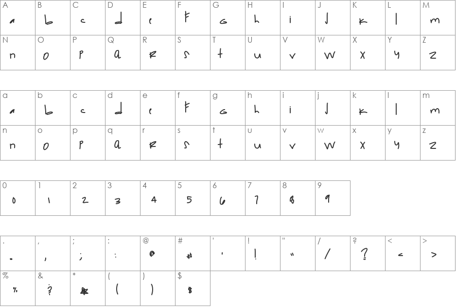 TheHundredClub font character map preview