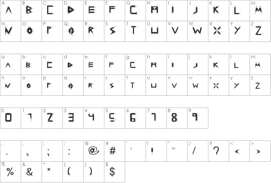 TheMachine font character map preview