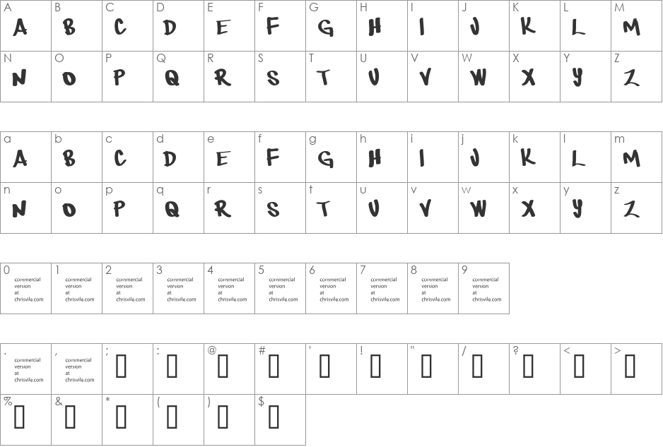 There be monsters font character map preview
