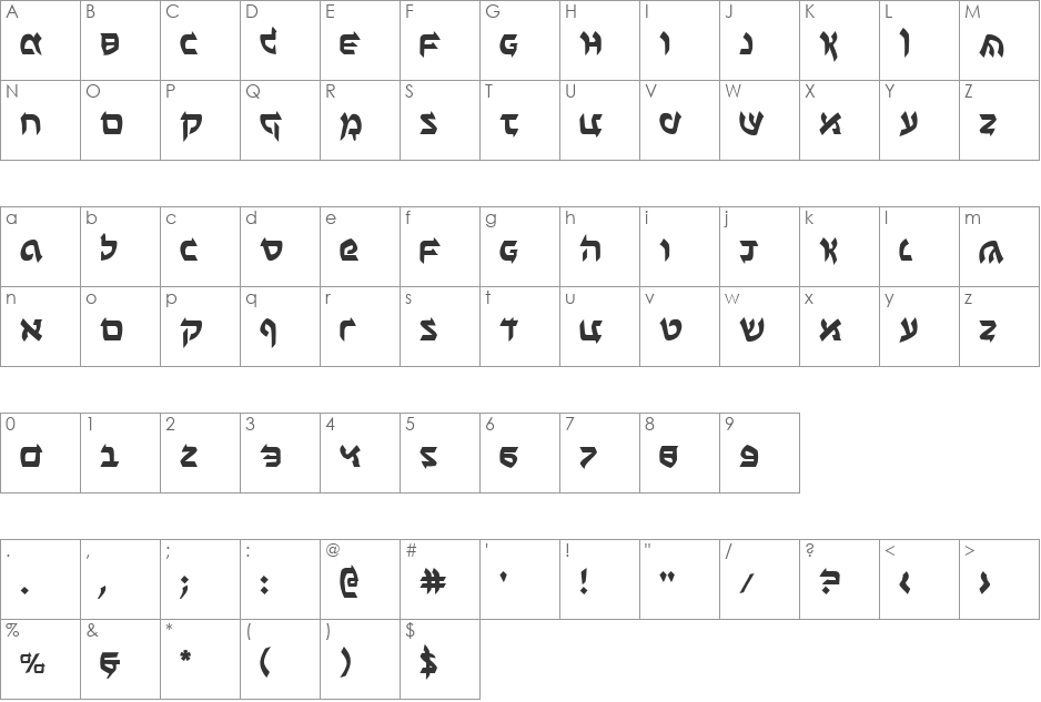 Ben-Zion font character map preview