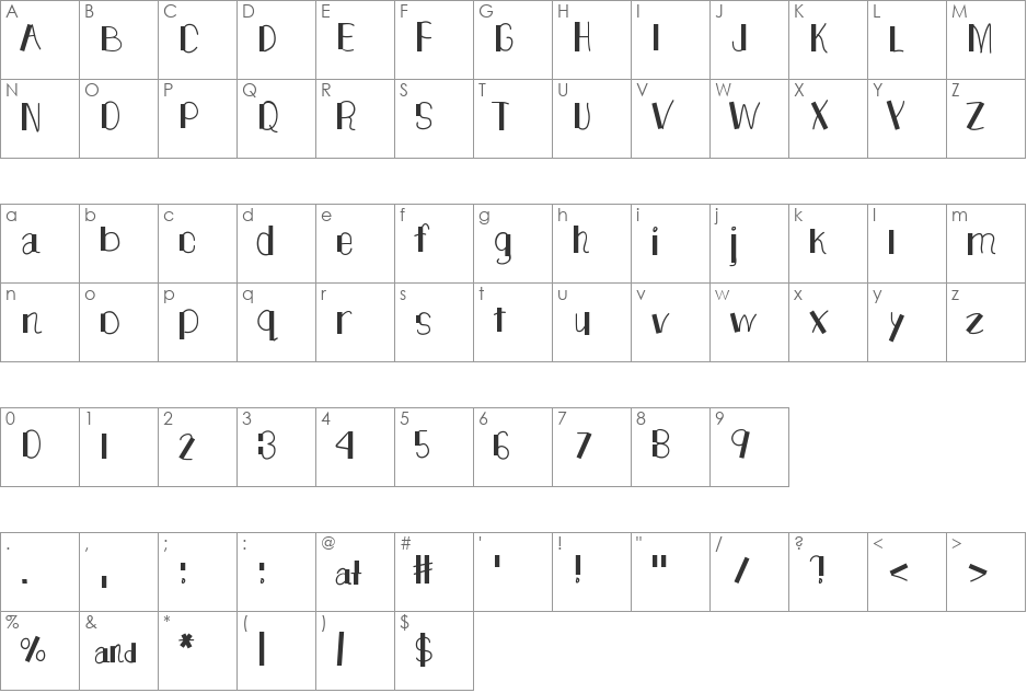 TheUnknownSide font character map preview