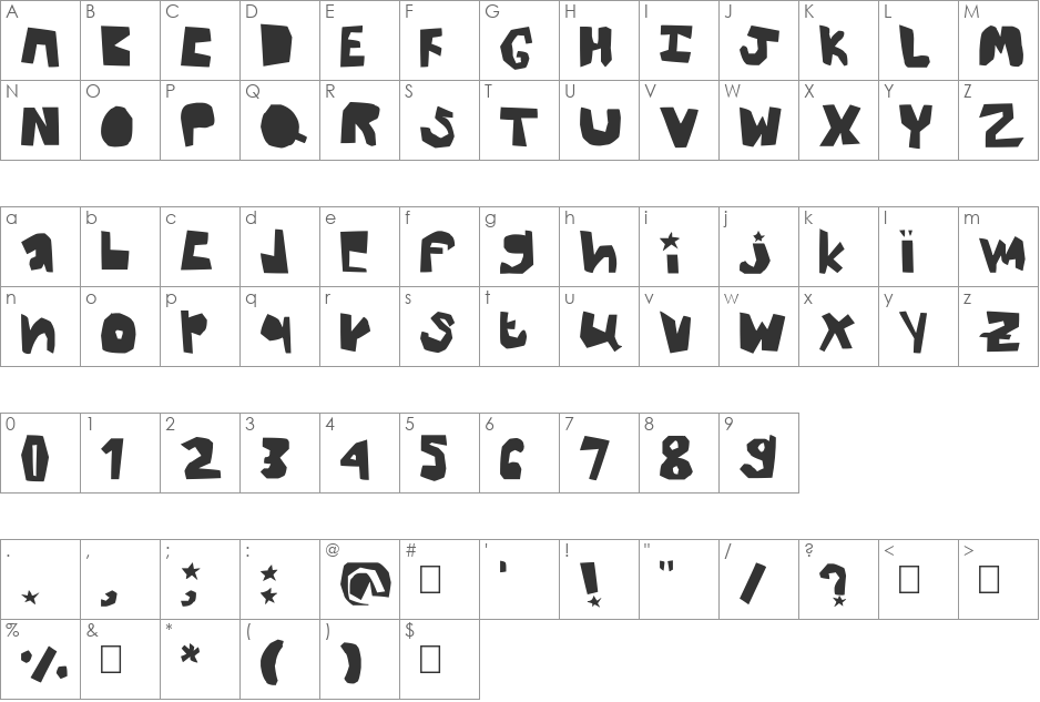 thick font character map preview