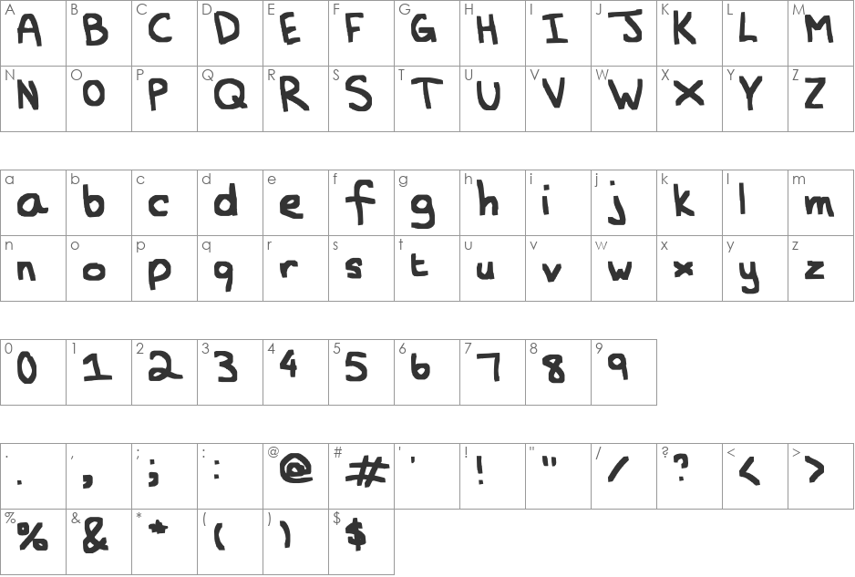 THICK font character map preview