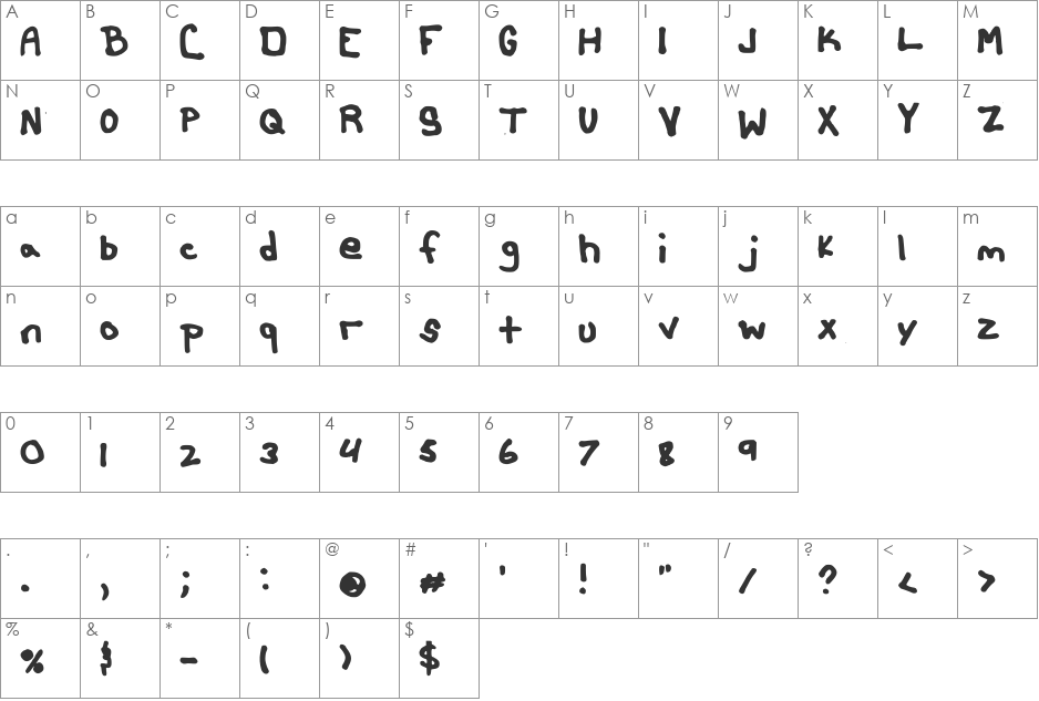 Thick N Ginch font character map preview