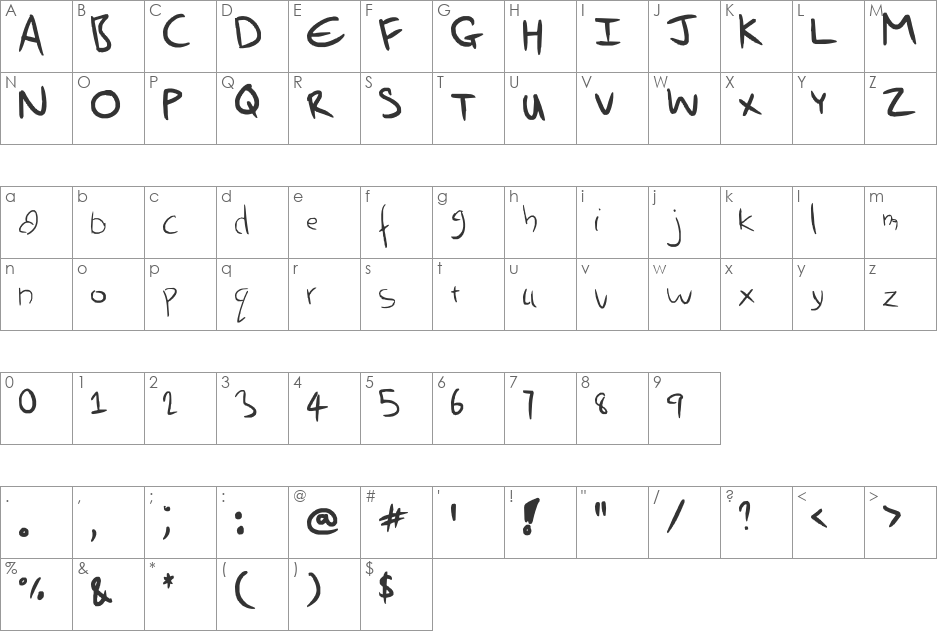 Thick OR Thin font character map preview