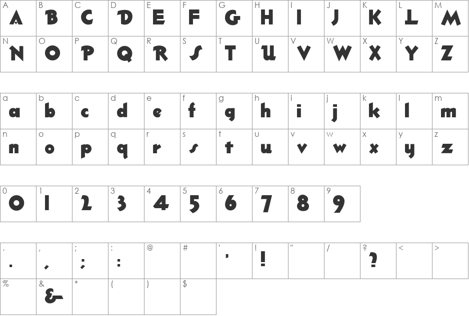 ThickDeco font character map preview