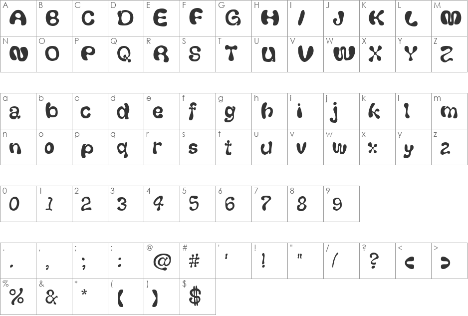 Thickhead font character map preview