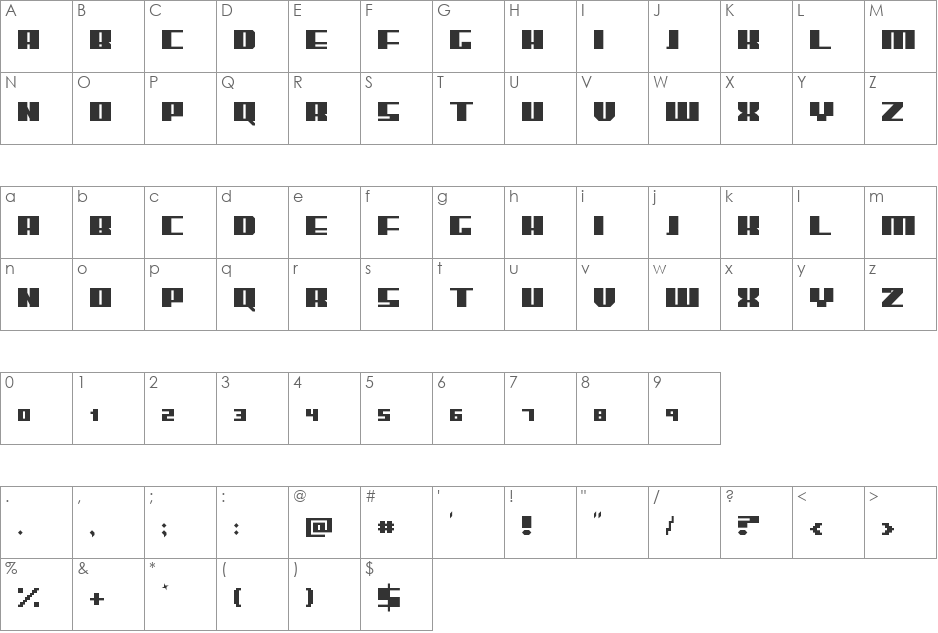 thickhead font character map preview