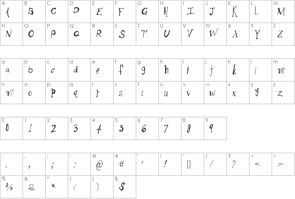 ThickSide font character map preview