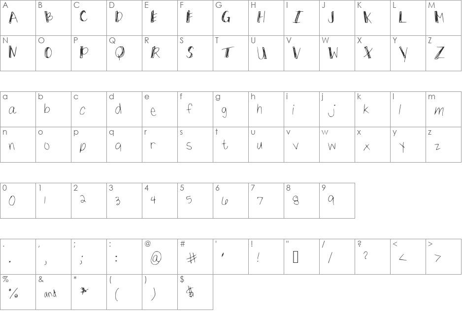 ThickStick font character map preview