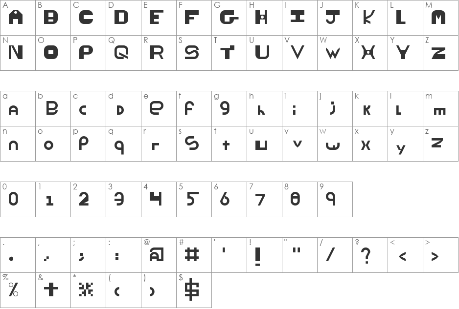 ThickThin font character map preview
