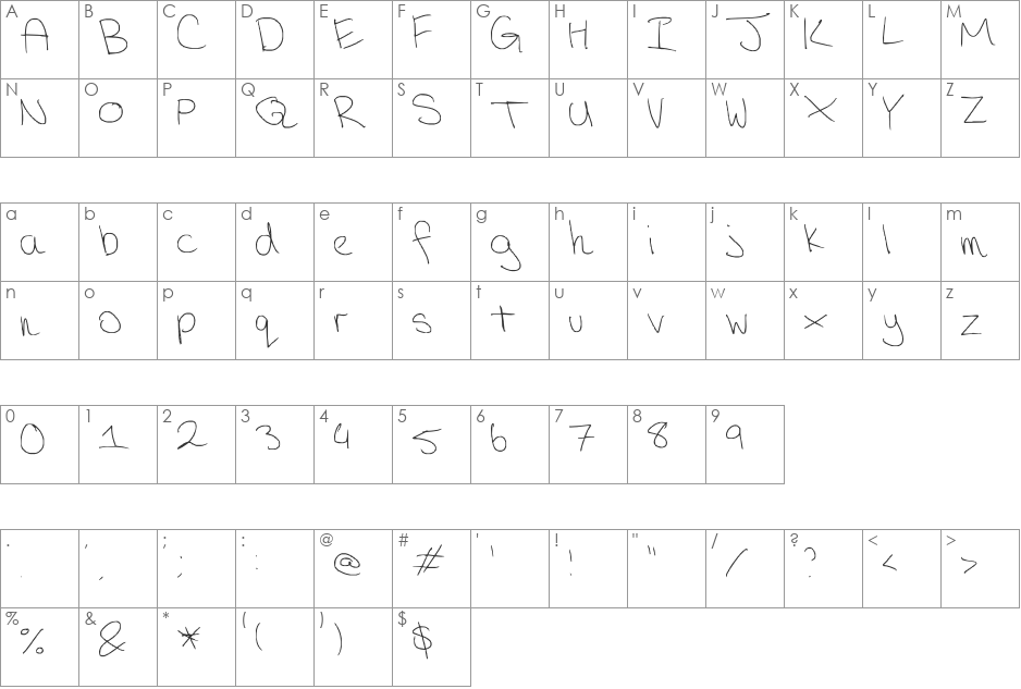 thin font character map preview