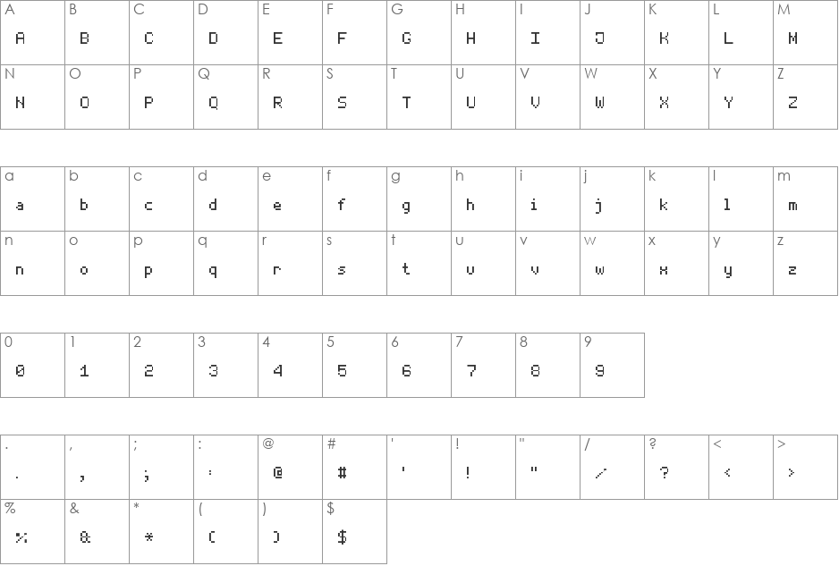 Thin Pixe-l7 font character map preview