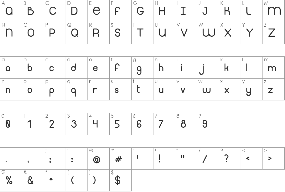 Thinfont-Bold font character map preview