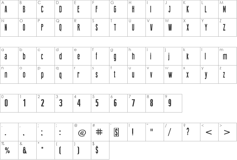 Thing Press font character map preview