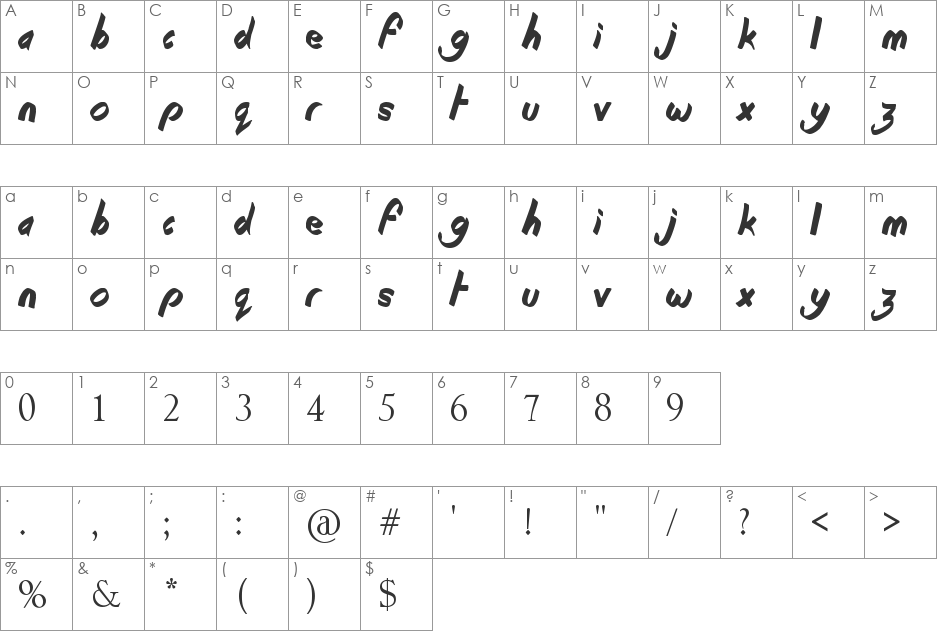 Think font character map preview