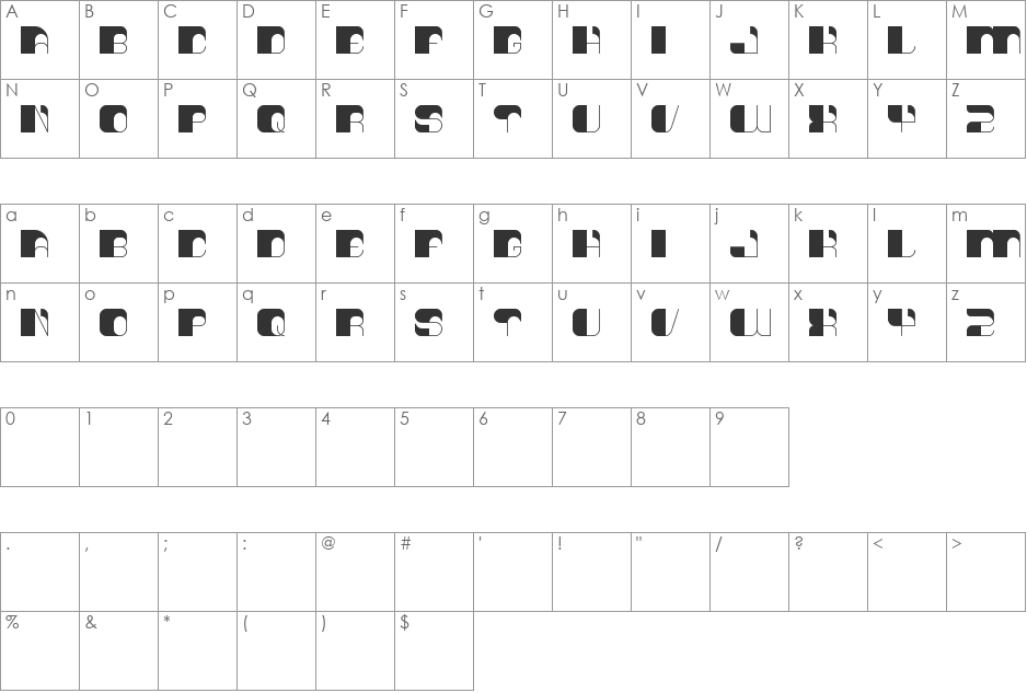 think techno font character map preview