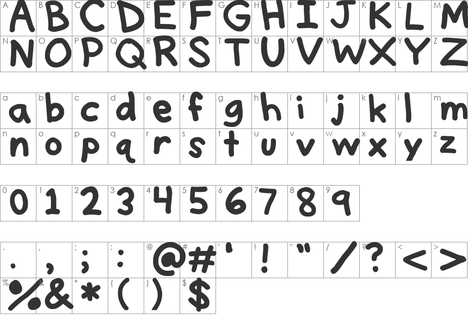 Think Thick font character map preview