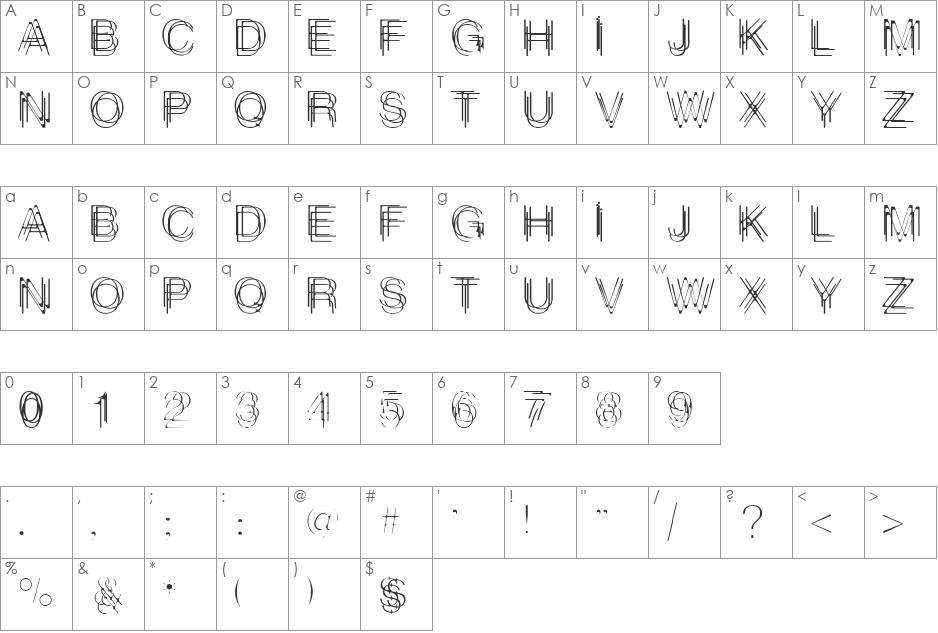 ThinMan-Drunk font character map preview