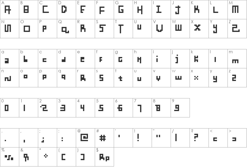 Benci Malaysia font character map preview