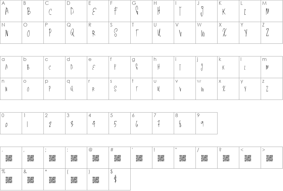 ThinSimple font character map preview