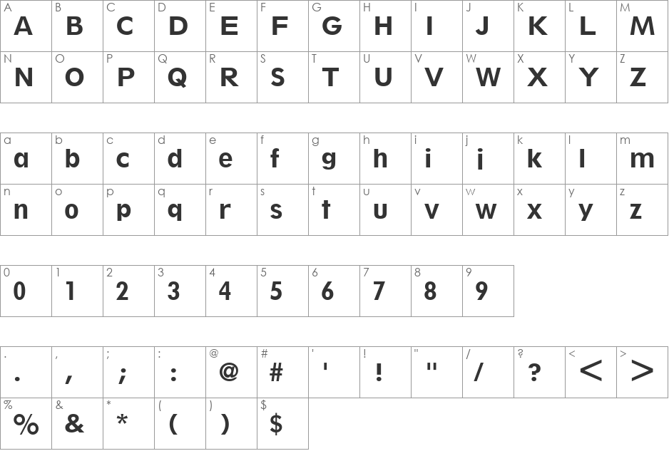 Thinx SSi font character map preview