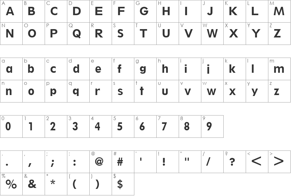 ThinxSSi font character map preview