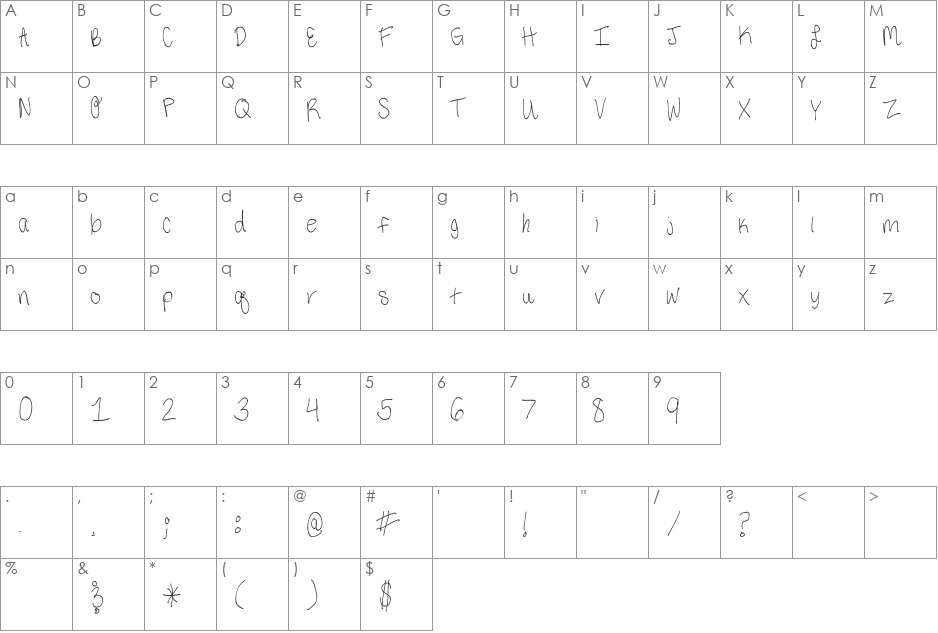 Third Grade Handwriting  font character map preview
