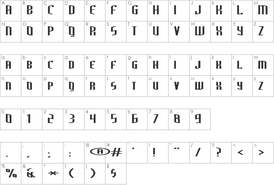 ThirdGenerationExtended font character map preview