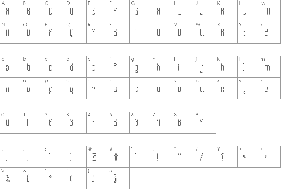 Bend 2 Squares OL1 BRK font character map preview