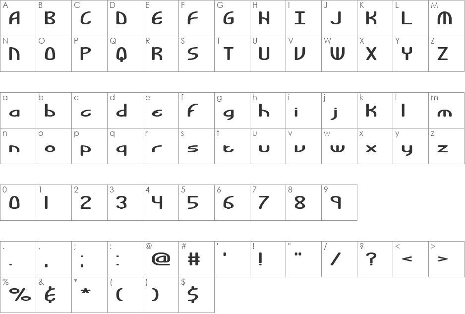 Bendable (BRK) font character map preview