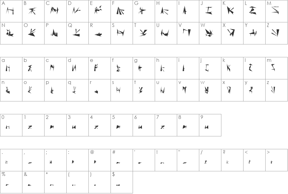 Tholian font character map preview