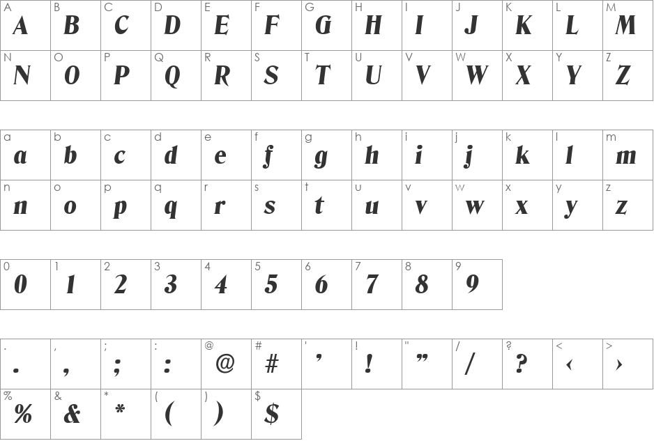 ThomasBecker-Heavy font character map preview