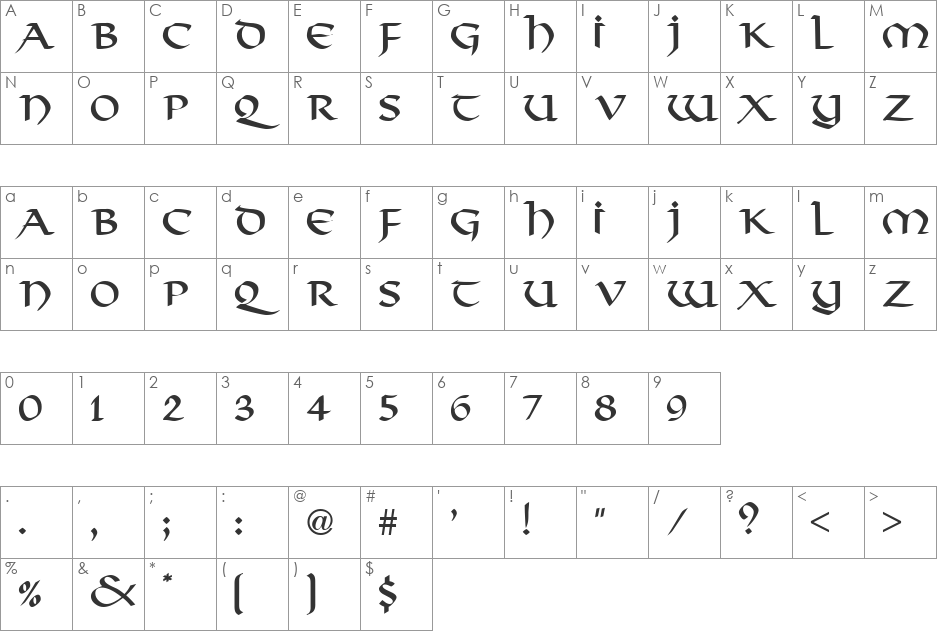 Thong DB font character map preview