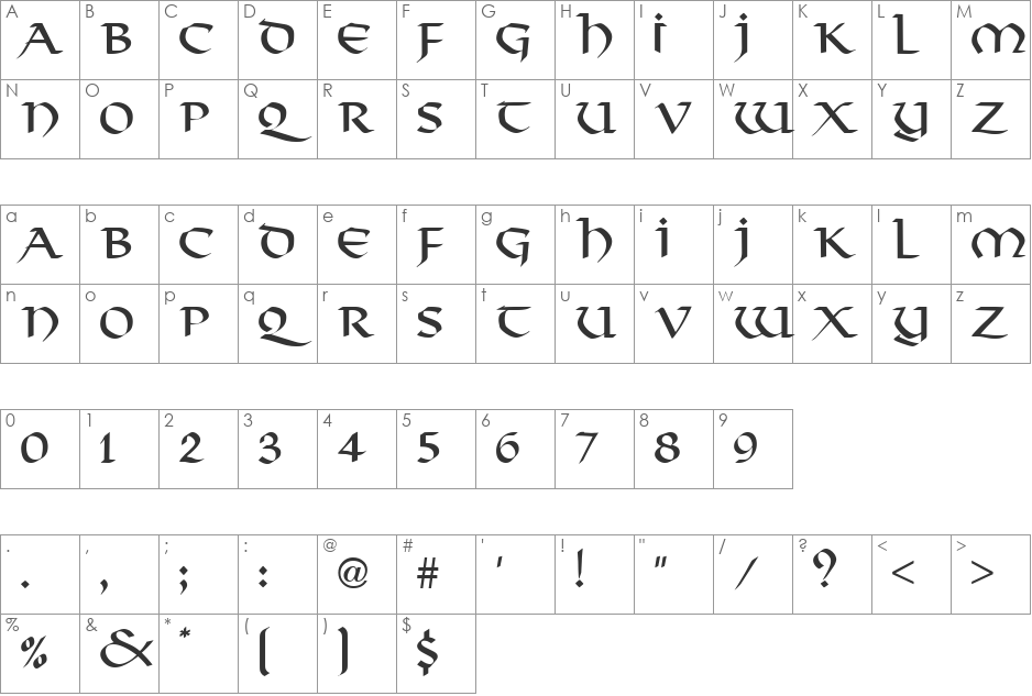 Thor font character map preview