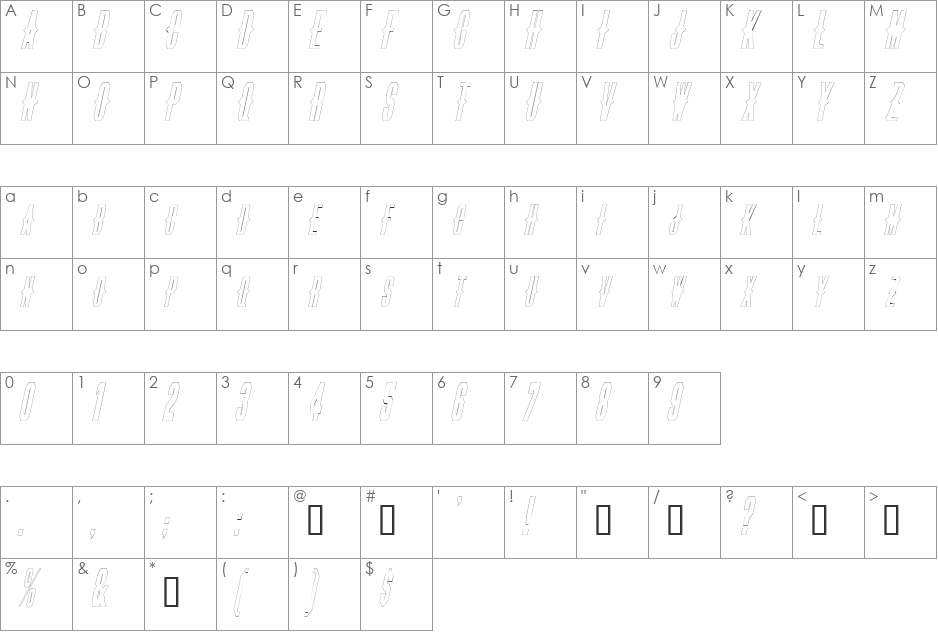 ThornsOutline font character map preview