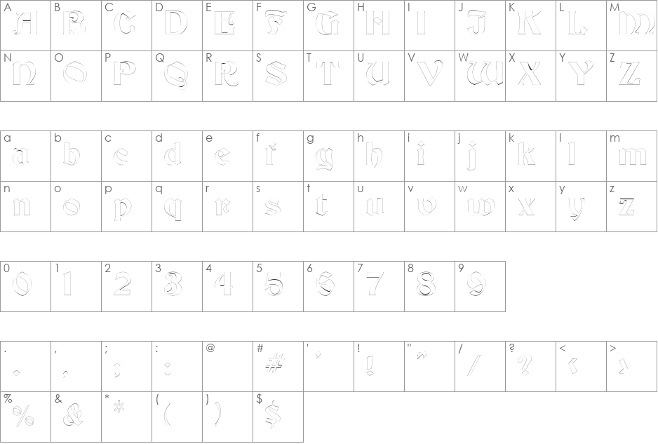 ThorntonOutline font character map preview