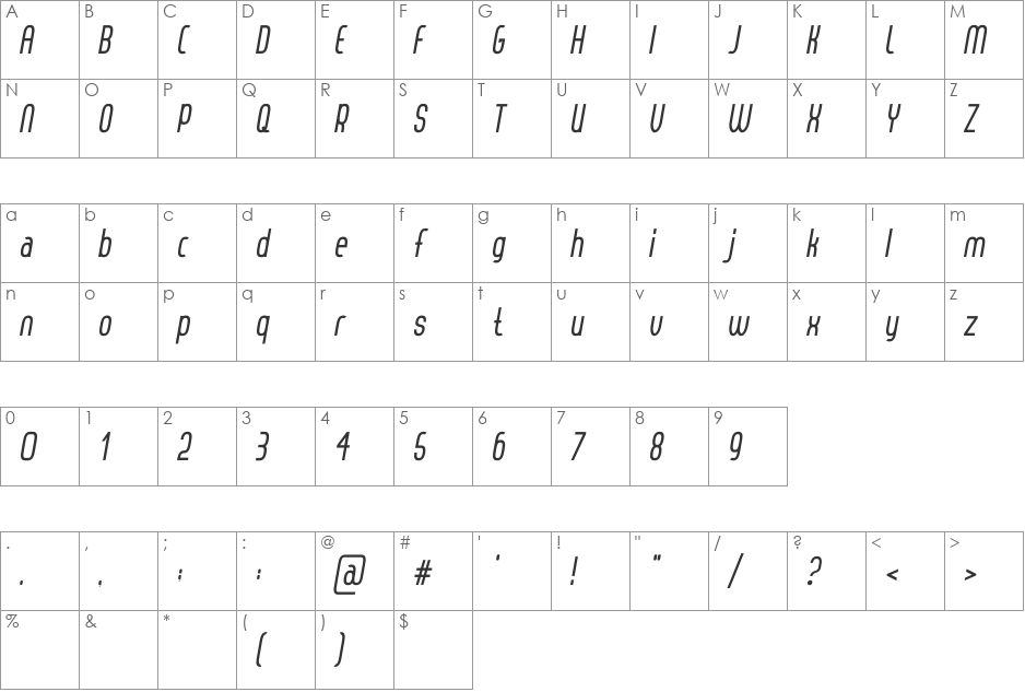 Thorup Sans Regular font character map preview