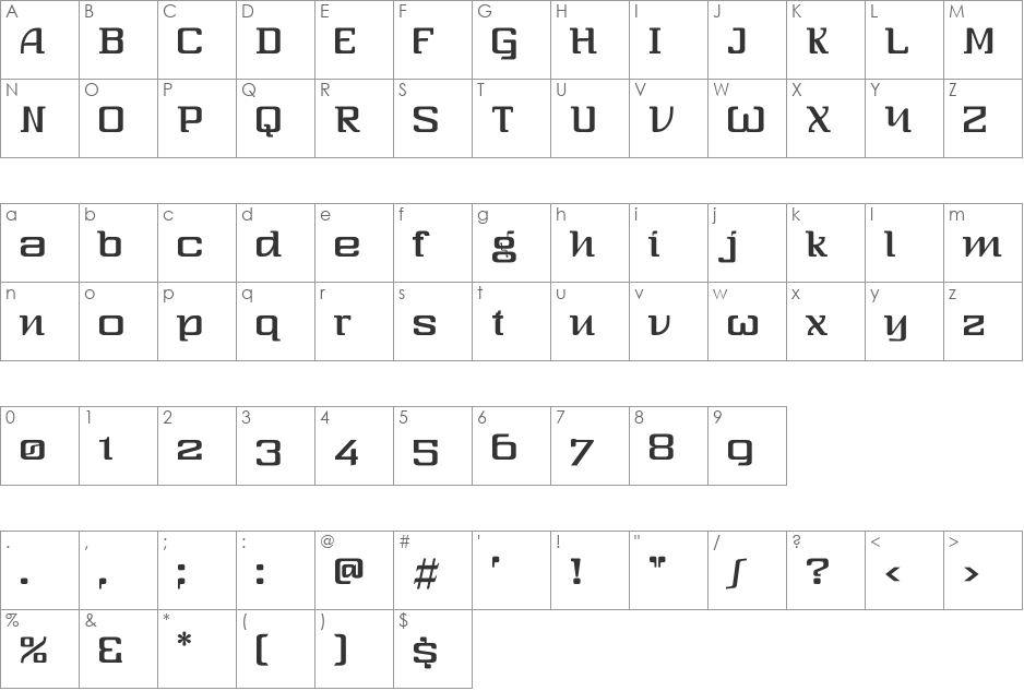 Three-Sixty font character map preview